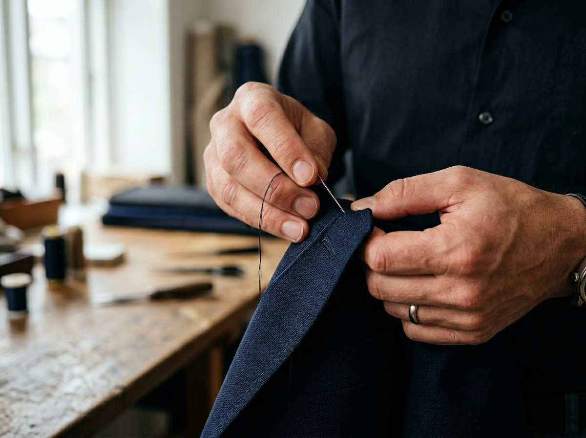 Handsydd kostymslag — hantverksskicklighet hos skräddaren i Borås